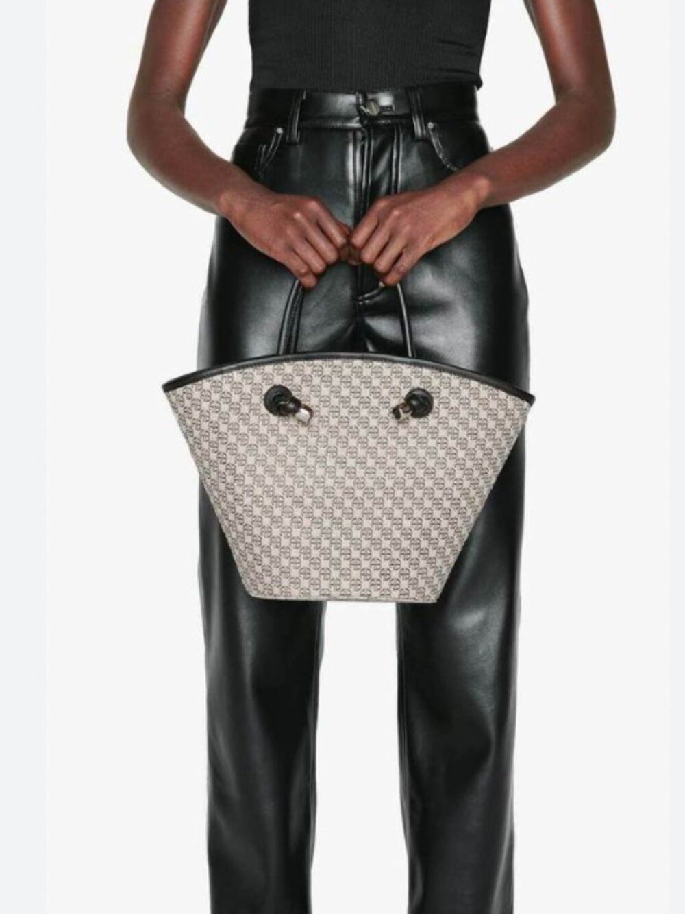 Anine Bing Mini Taylor Monogram Canvas Tote with Black Trim